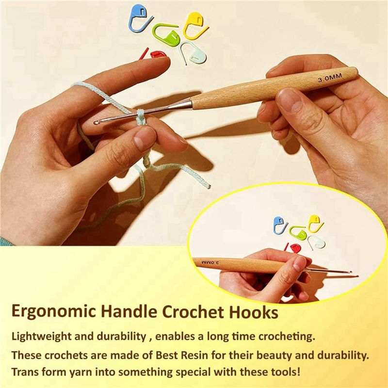 ABJI-40Pcs Wood Crochet Hooks  - Wooden Crochet Hooks Ergonomic Handle review and price