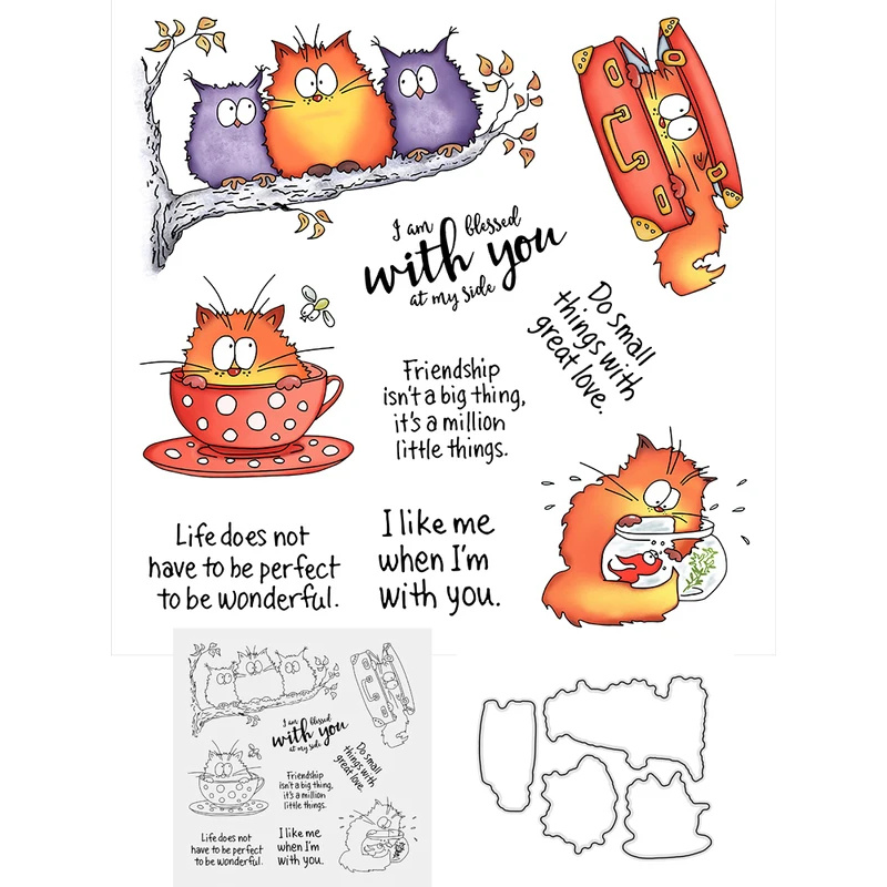 Kawaii Fatty Cats Owl Cutting  - Clear Silicone Stamps For Card Making review and price